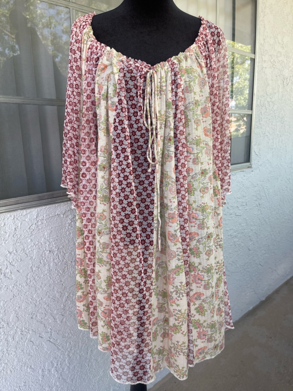 Free People Floral Patchwork Midi Dress in Cream and Mauve